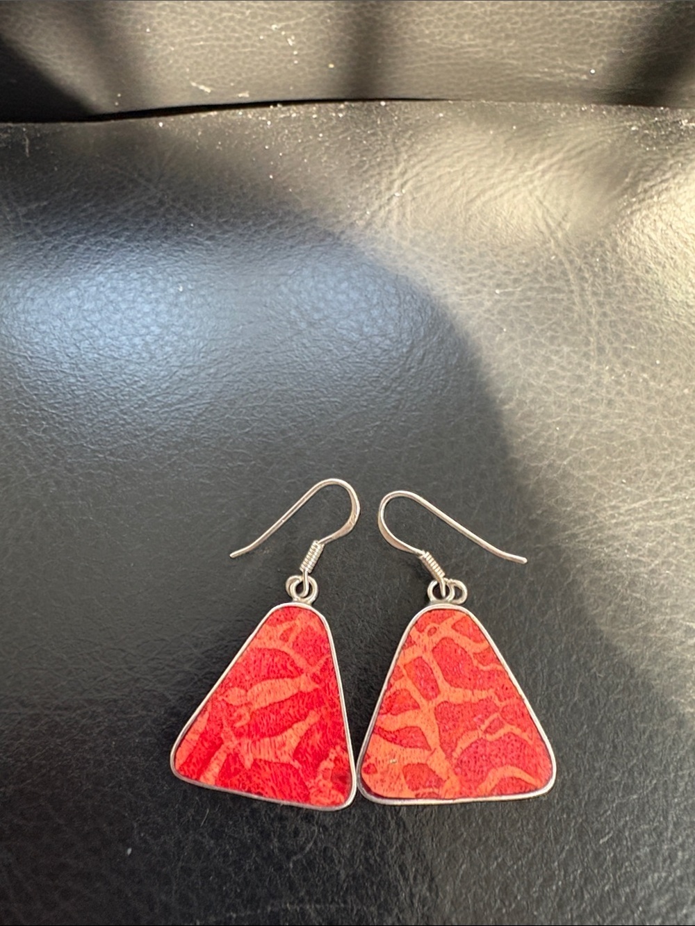 925 Sterling Silver Sponge Coral Triangle Drop Earrings